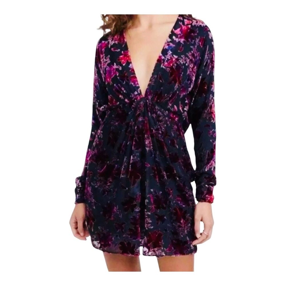 Rag & Bone Eloise Floral Velvet Burnout V-Neck Mini Dress NavBurgundy Size 8